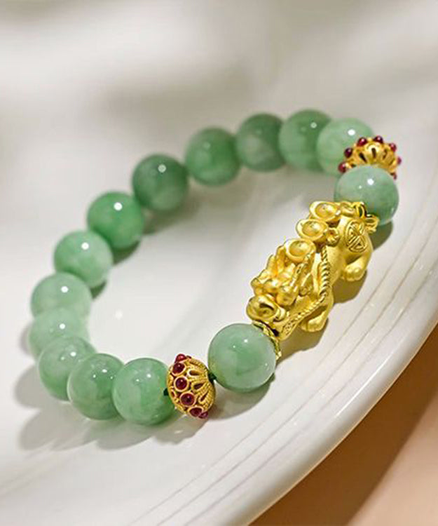 Women Green Overgild Jade A Mythical Wild Animal Bracelet