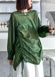Women Green Pockets drawstring Long sleeve Summer Tops - bagstylebliss