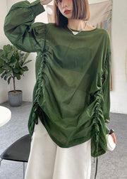 Women Green Pockets drawstring Long sleeve Summer Tops - bagstylebliss