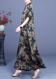 Women Green Print Silk Oriental Vacation Dresses Summer - bagstylebliss