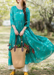 Women Green Print dresses O-Neck Patchwork A Line Spring Dresses - bagstylebliss
