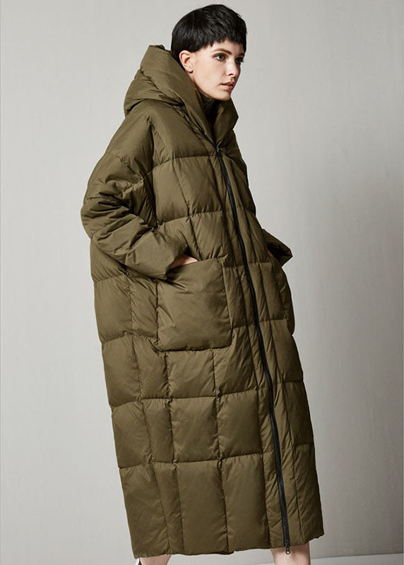 Women Grey Loose hooded long Winter Duck Down coat