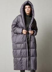 Women Grey Loose hooded long Winter Duck Down coat