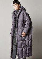 Women Grey Loose hooded long Winter Duck Down coat