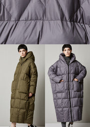 Women Grey Loose hooded long Winter Duck Down coat