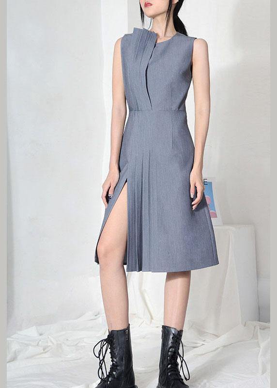 Women Grey Patchwork Cotton asymmetrical design Dresses - bagstylebliss