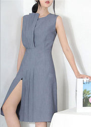 Women Grey Patchwork Cotton asymmetrical design Dresses - bagstylebliss