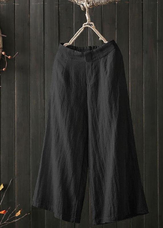 Women High Elastic Waist Loose Cotton Wide Leg Pants with Pockets - bagstylebliss