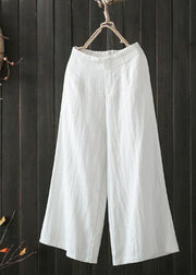 Women High Elastic Waist Loose Cotton Wide Leg Pants with Pockets - bagstylebliss