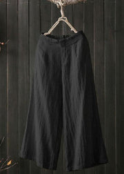 Women High Elastic Waist Loose Cotton Wide Leg Pants with Pockets - bagstylebliss