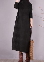 Women High Neck Spring Wardrobes Sleeve Black Robe Dress - bagstylebliss
