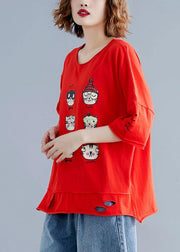 Women Hole cotton tunics for women Christmas Gifts red blouse summer - bagstylebliss