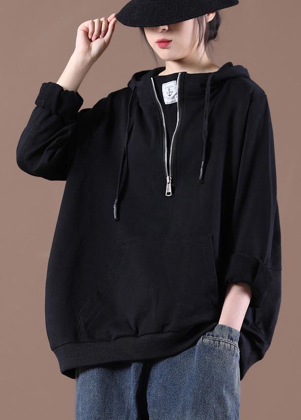 Women Hooded Autumn Simple Black Tops - bagstylebliss