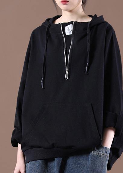 Women Hooded Autumn Simple Black Tops - bagstylebliss