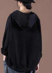 Women Hooded Autumn Simple Black Tops - bagstylebliss