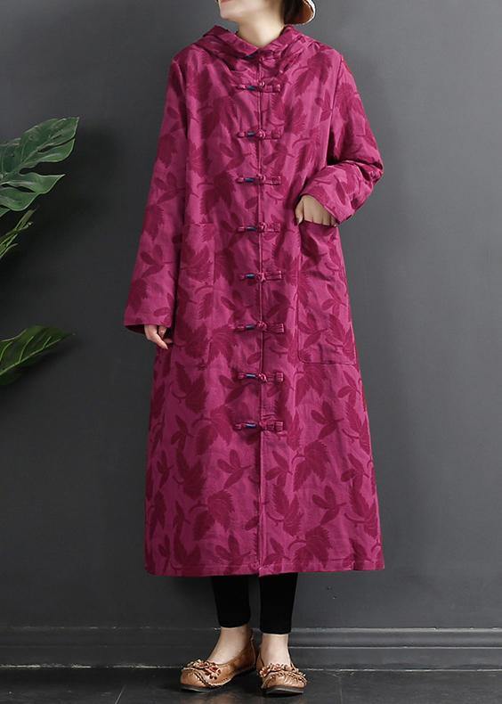 Women Hooded Chinese Button Rose Jacquard Robes Dress - bagstylebliss