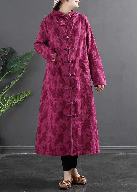 Women Hooded Chinese Button Rose Jacquard Robes Dress - bagstylebliss