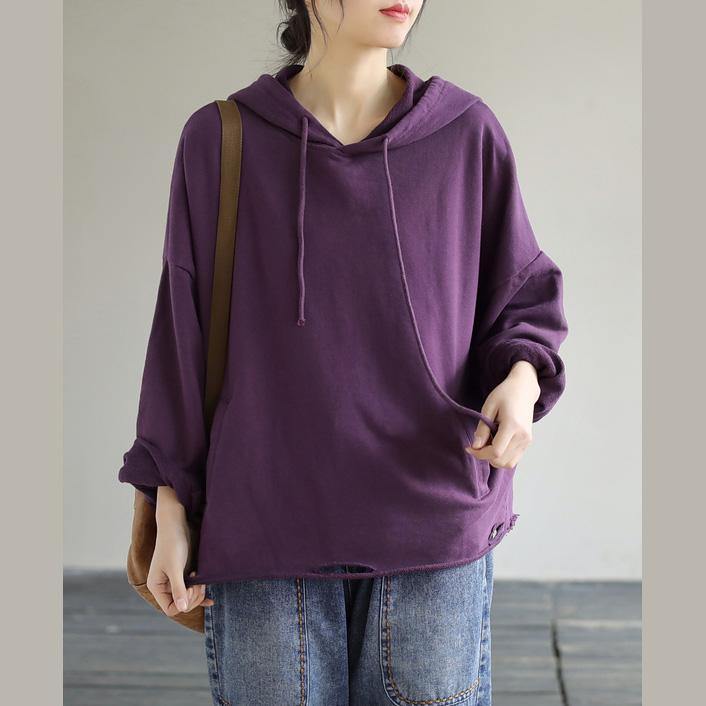 Women Hooded Hole Spring Top Silhouette Photography Purple Blouses - bagstylebliss