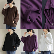 Women Hooded Hole Spring Top Silhouette Photography Purple Blouses - bagstylebliss