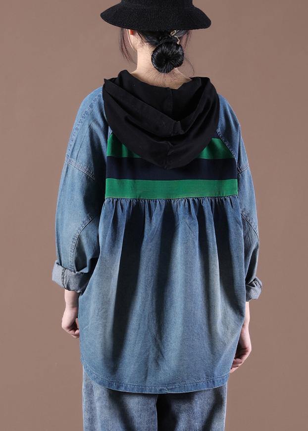 Women Hooded Sring Shirts Green Striped Tops - bagstylebliss