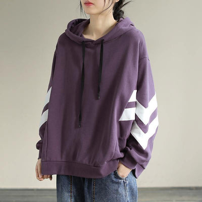 Women Hooded cotton Spring Tunic pattern Work Outfits Purple Sweatshirt - bagstylebliss