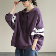 Women Hooded cotton Spring Tunic pattern Work Outfits Purple Sweatshirt - bagstylebliss