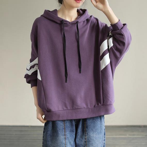 Women Hooded cotton Spring Tunic pattern Work Outfits Purple Sweatshirt - bagstylebliss