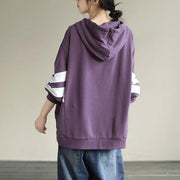 Women Hooded cotton Spring Tunic pattern Work Outfits Purple Sweatshirt - bagstylebliss