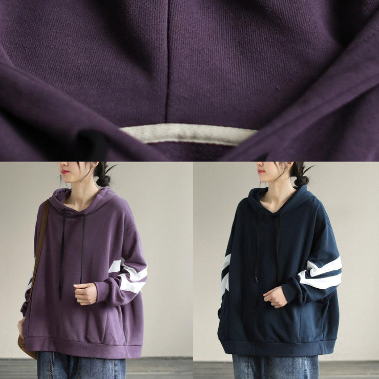 Women Hooded cotton Spring Tunic pattern Work Outfits Purple Sweatshirt - bagstylebliss