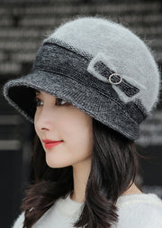 Women Khaki Bow Soft And Breathable Rabbit Fur Bucket Hat