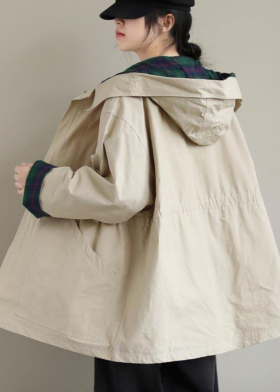 Women Khaki Long Coats Hoodie Zip Up Spring Coat - bagstylebliss