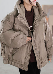 Women Khaki Zip Up drawstring Duck Down Puffer Jacket Winter