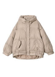 Frauen Khaki Reißverschluss Kordelzug Entendaunen Pufferjacke Winter