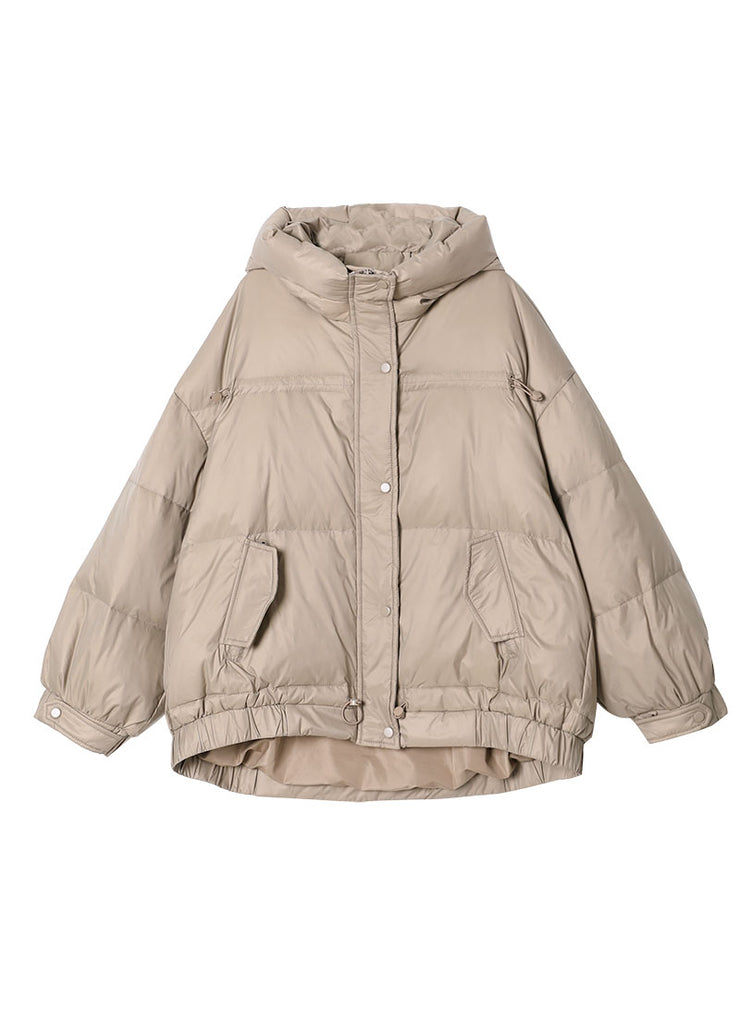 Frauen Khaki Reißverschluss Kordelzug Entendaunen Pufferjacke Winter