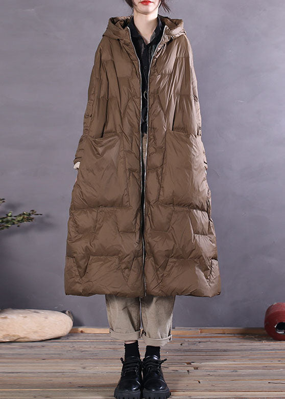 Women Khaki Zip Up fashion Duck Down coat Winter