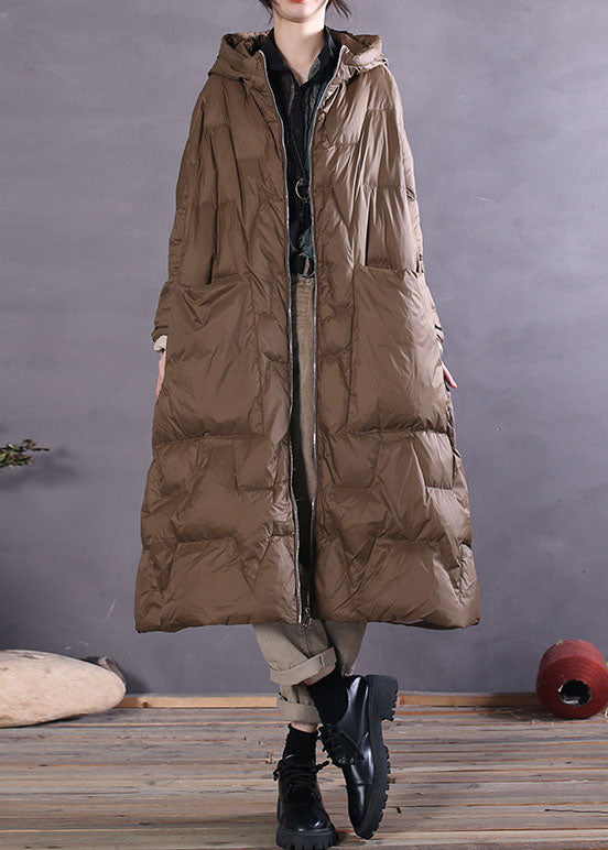 Women Khaki Zip Up fashion Duck Down coat Winter