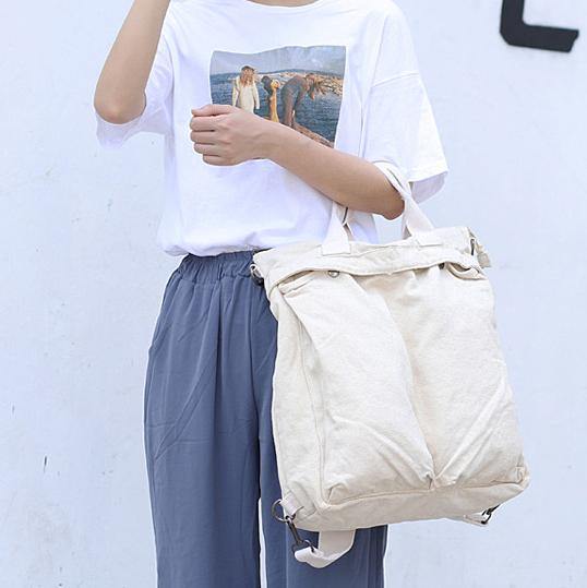 Women Korea beige Canvas Square Backpack - bagstylebliss