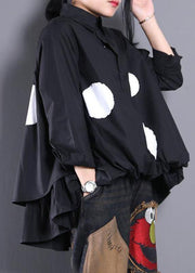 Women Asymmetric Clothes Christmas Gifts Black Dotted Blouse - bagstylebliss