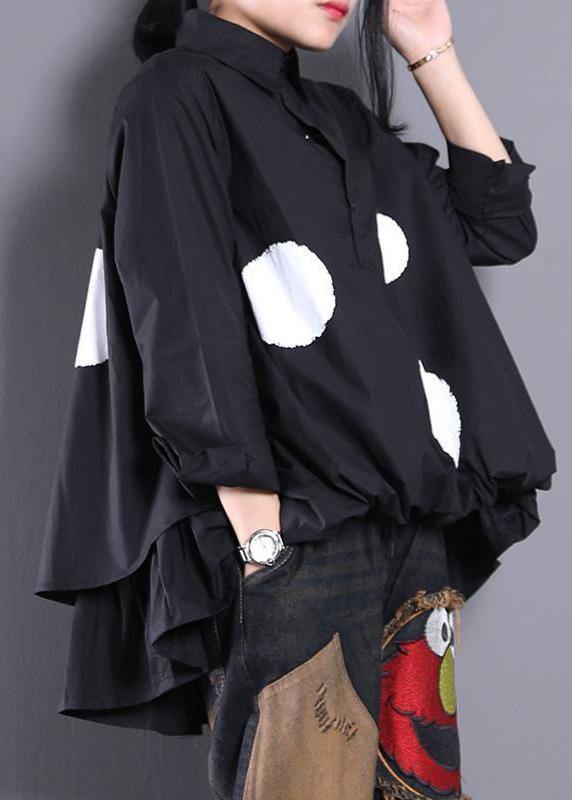 Women Asymmetric Clothes Christmas Gifts Black Dotted Blouse - bagstylebliss