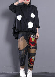Women Asymmetric Clothes Christmas Gifts Black Dotted Blouse - bagstylebliss