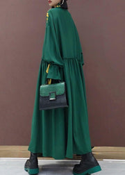 Women Lapel Cinched Spring Fashion Ideas Green Embroidery Long Dresses - bagstylebliss