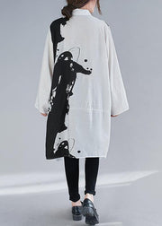 Women Lapel Patchwork Spring Clothes Design White Print Long Dress - bagstylebliss