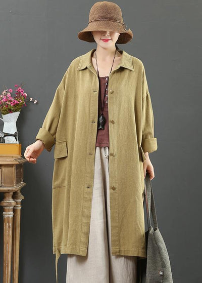 Women Lapel Pockets Fashion Spring Coat Khaki Plus Size Clothing Outwear - bagstylebliss