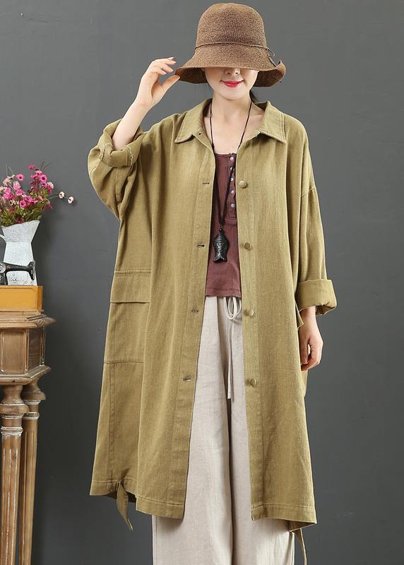 Women Lapel Pockets Fashion Spring Coat Khaki Plus Size Clothing Outwear - bagstylebliss