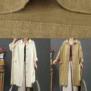 Women Lapel Pockets Fashion Spring Coat Khaki Plus Size Clothing Outwear - bagstylebliss