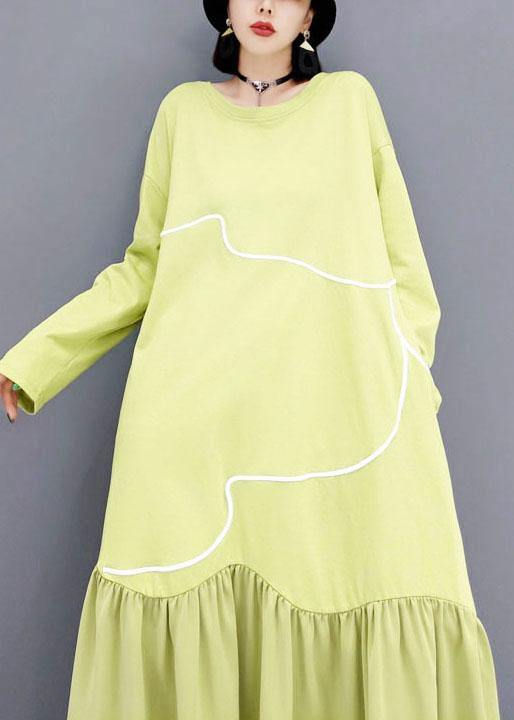 Women Light Green O-Neck Patchwork Holiday Dress Fall Long Sleeve - bagstylebliss