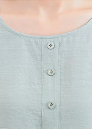 Women Light Green asymmetrical design Long sleeve Cotton Linen Summer Blouses - bagstylebliss