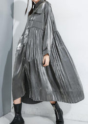 Women Long Sleeve Lapel Collar Loose Casual Oversize Midi Dresses - bagstylebliss