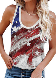 Frauen Mulberry O-Neck Independence Day Print Cotton Strap Tanks ärmellos