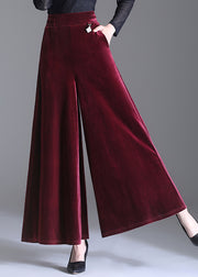 Women Mulberry Pockets Patchwork Velour Wide Leg Pants Fall